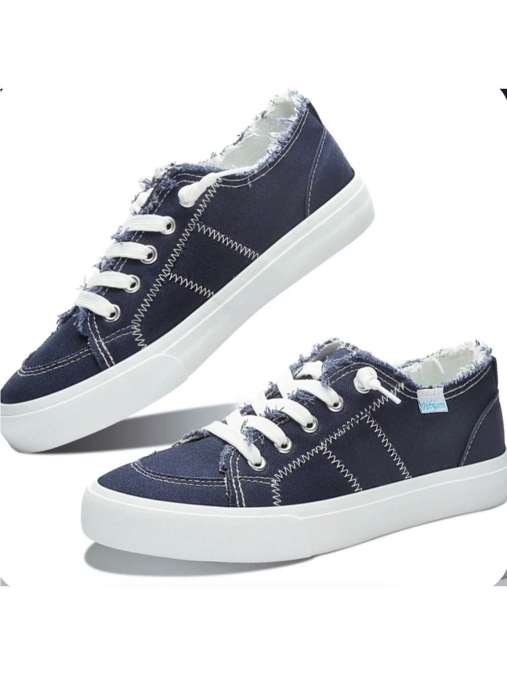 Sz 8 Women's Navy Canvas Lace-Up Sneakers with Frayed Collar